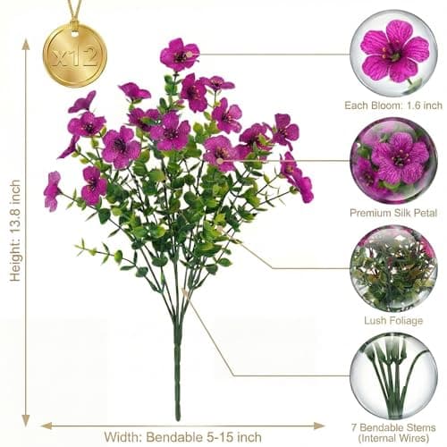 Enlightcode Artificial Mums for Outdoors, Faux Mums of Fake Flowers for Outdoor Planters, No Fade Vibrant Artificial Flowers for Porch Patio Yard Decoration, 12 Bundles - Thumbnail 3