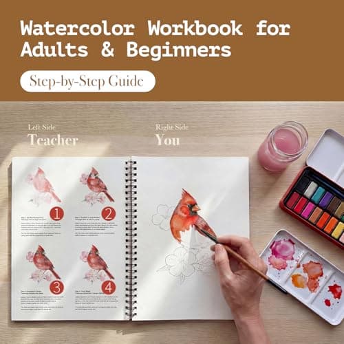 Rurolo Watercolor Workbook for Adults & Beginners - Spiral Bound Kit with 24 Paint Colors, Brushes & 300GSM Paper - Step-by-Step Animal Painting Guide for Stress Relief & Relaxation (6.5x9) - Thumbnail 2