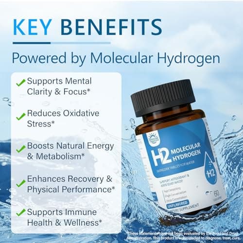 Molecular Hydrogen (H2) Tablets with Magnesium – 12 PPM Hydrogen Water Tablet for Drinking Water, Antioxidant-Rich, Supports Cellular Health, Recovery & Cognitive Function – Unflavored, 60 Tablets - Thumbnail 4