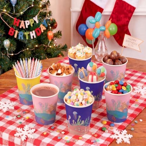 Biotakeware 100 Pcs 12oz Paper Cups for Kids, 4 Unique Ocean Theme Designs, Disposable Bulk Hot & Cold Drinking Coffee Cups for Birthday Parties, Holidays, Picnics, Travel and Special Events - Thumbnail 6