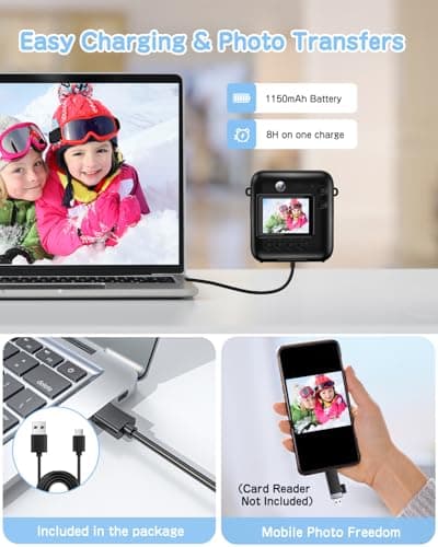 Instant Camera, Dual-Lens Kids Camera Christmas Birthday Gifts, 48MP 1080P Selfie Instant Print Cameras for Kids, Toddle Digital Camera Toy for Girls Boys Age 3 4 5 6 7 8 9 10 (Black) - Thumbnail 6