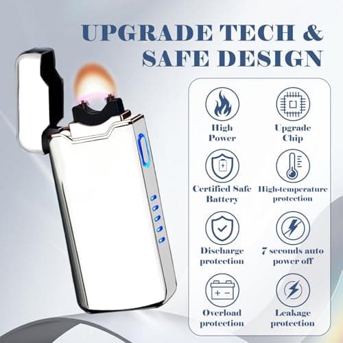 BABOBIU Rechargeable Electric Lighter,Windproof USB Arc Lighter with Safe Design,Vintage Style High-Power Encendedor for Candles,BBQs,and More,Durable & Portable Electric Lighters Rechargeable(Silver) - Thumbnail 4