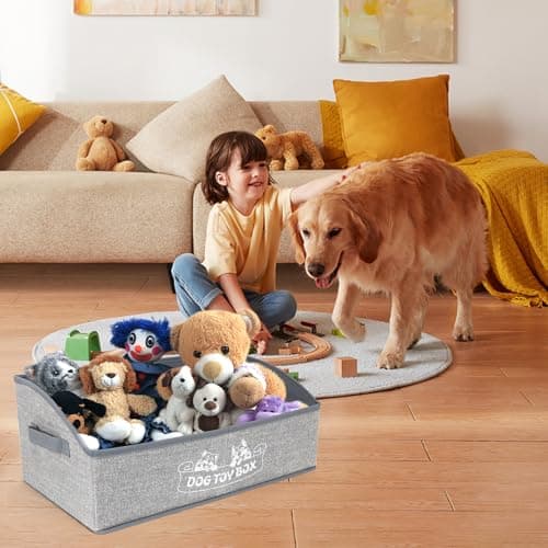 COSOWO Foldable Pet Toy Storage Box with 3 Handles, Portable Organizer Basket for Dog Toys, Blankets & Accessories, White Dogs - Thumbnail 6