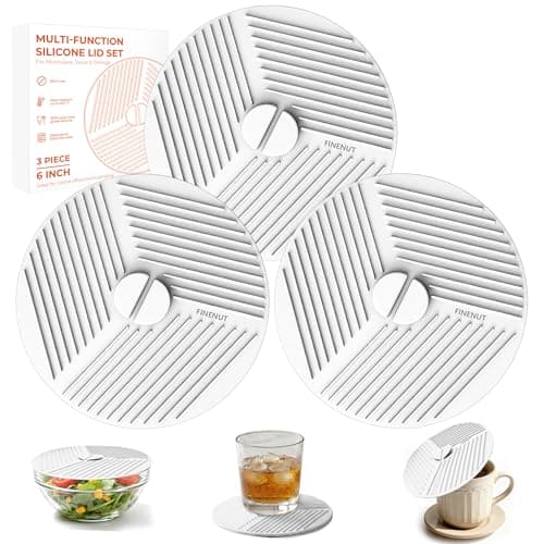 FINENUT 3 Pack 6 Inch Silicone Lids for Bowls, Microwave Splatter Cover Food Storage Universal Multi-Use Pot Holders Trivet Mats, Heat Resistant Dishwasher Safe for Cups Mugs Kitchen Food Containers - Image 1