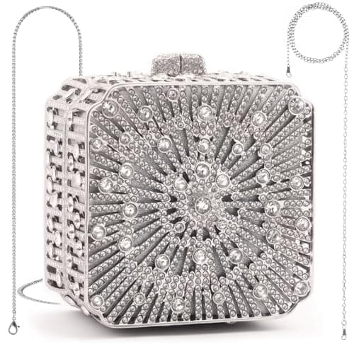YONATUTRO Luxury Silver Rhinestone Clutch Purse for Women - Mini Evening Bag with Detachable Chain for Wedding Formal Party Prom - Image 1