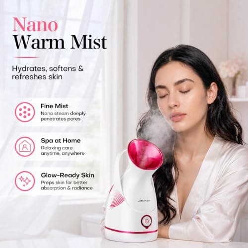 Amconsure Facial Steamer - Nano Ionic Face Steamer Warm Mist Steamer for Home Sauna SPA, Humidifier for Face Steamer for Deep Cleaning Unclogs Pores Sinuses - Bonus 5 Piece Stainless Steel Skin Kit - Thumbnail 2