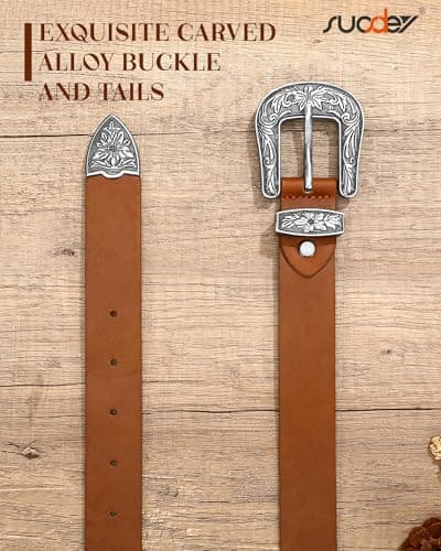 SUOSDEY Women Leather Belts for Jeans dresses Women Western Leather Belt with Vintage Metal Buckle - Thumbnail 4