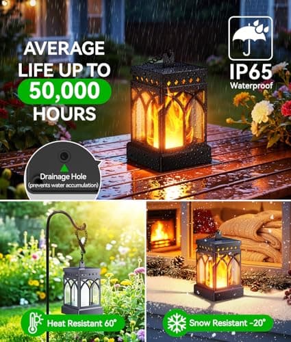 KOOPER 4 Pack Solar Lanterns Outdoor Waterproof, Upgraded Flickering Flame Modes + Constant Modes Hanging Solar Lantern Lights for Outside, Lanterns Decorative Outdoor for Garden Table Yard Tree Decor - Thumbnail 4