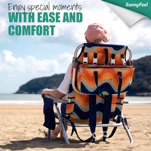 SUNNYFEEL Beach Chairs for Adults 2 Pack 5 Position Lay Flat, Portable Folding Backpack Beach Chair Heavy Duty with Cooler Bag, Cup Holder for Outdoor/Lawn/Picnic, Foldable Camping Chair - Thumbnail 4