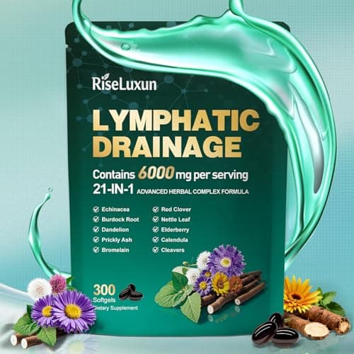 21-in-1 Liposomal Lymphatic Drainage Supplements, 100 Day Supply, 6000mg Lymph System Support for Women & Men with Echinacea, Dandelion, Burdock, Bromelain, Calendula, Turmeric & More, 300 Softgels - Image 1