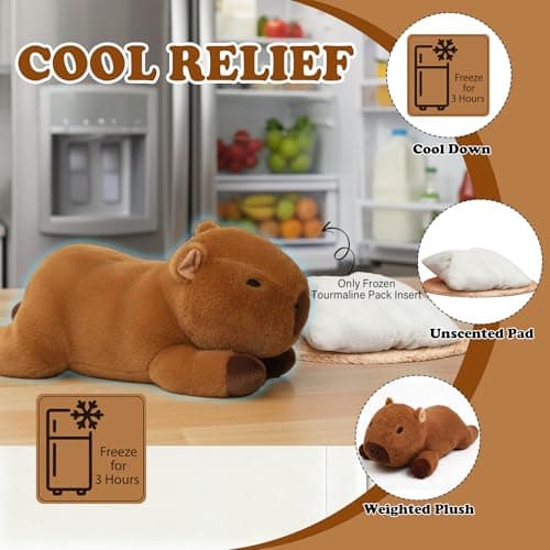 NIUBEHOHO Weighted Heating Capybara Stuffed Animal - 2.2lb Weighted Heated Stuffed Animals 17in Microwave Warmth Hugs Capybara Plush Unscented Heatable & Coolable Pads for Kids Girl Adult - Thumbnail 5