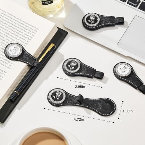 2Pcs Magnetic Leather Bookmarks with Gift Box Magnetic Pen Holder Book Marks Clip Gift for Book Lover Readers Cute Bookmark for Women, Black - Thumbnail 3