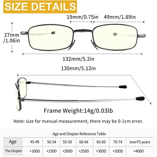 Yiwaeye Folding Reading Glasses Blue Light Blocking, Soft Nose Pad Spring Hinge Portable Thin Readers for Men Women 3 Pack Black/Gunmetal/Blue +1.25 - Thumbnail 5