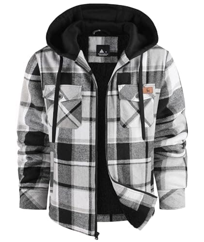 Dekomere Men's Thick Fleece Plaid Jacket Flannel Shirts Sherpa Lined Full Zip Up Hoodie Winter Coat with Pockets - Image 1