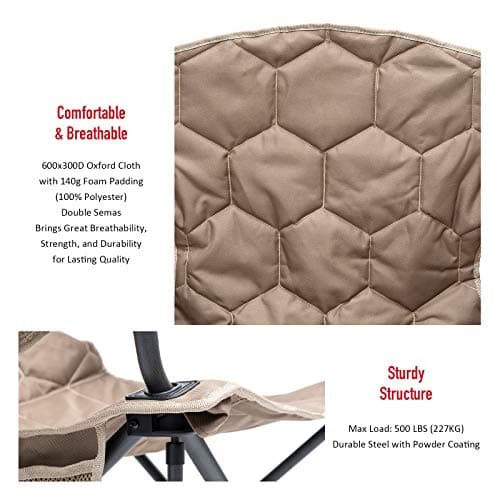 SUNNYFEEL XXL Oversized Camping Chair Heavy Duty 500 LBS for Big Tall People Above 6'4 Padded Portable Folding Sports Lawn Chairs with Armrest Cup Holder & Pocket for Outdoor/Travel/Picnic/Camp - Thumbnail 5