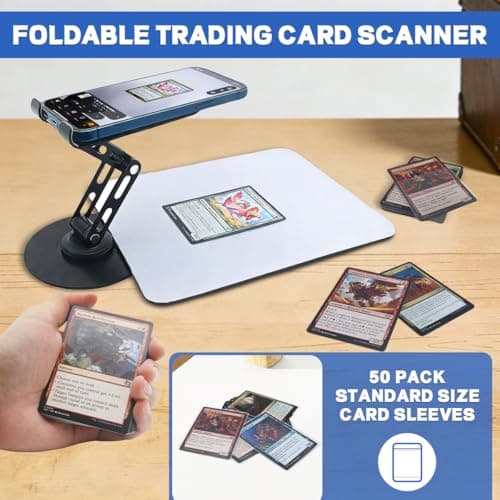 VKDDM Foldable MTG Trading Card Scanner Stand - Universal Sports and Games Card Scanner Set lncluding Phone Holder, Scanning Pad & 50 Card Sleeves for Quickly Scanning and Price Check - Thumbnail 2