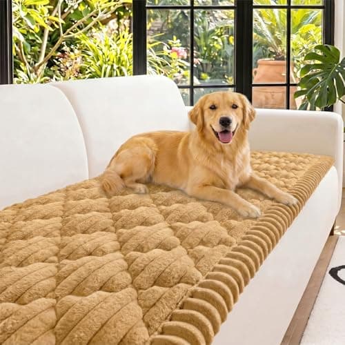 NILUOH Couch Cover for Dogs Washable, Non Slip Pet Couch Cover, Thick Plush Furniture Protector for Sofa, Protects Against Hair, Dirt and Scratches, Suitable for 3 Seat Sofa(Camel, 27.6" x 70.9")