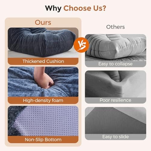 Ayovoch Bean Bag Chairs for Adults, Fireside Chair Bean Bag Lounger with Memory Foam Filled, Bean Bag Sofa for Living Room, Dorms, Apartments, Reading Corner(Blue Grey Plush) - Thumbnail 5