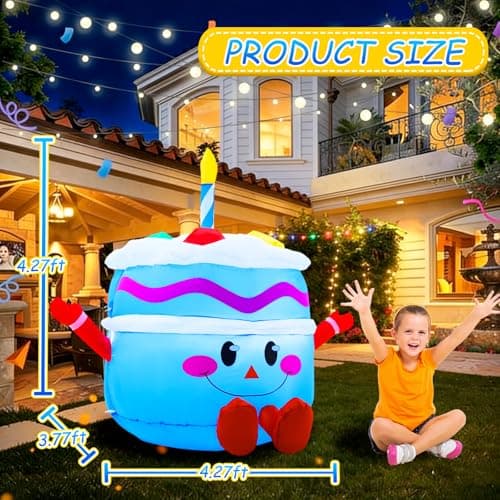GIFTFIND 4.3Ft Cute Inflatable Cake Outdoor Decoration, Mirthful Cake Doll with Arm & Leg Blow Up Birthday Party Event Indoor Garden Lawn Yard Inflatables Decor, Blue - Thumbnail 2