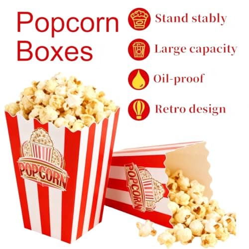 Wertyuizk Popcorn Boxes 20 Pack One-step Assembly, 6" Tall * 2.9" Square Individual Servings Popcorn Bags, Movie Night Supplies Container Kettle Corn Bucket for Home Party, Easter Day, Christmas - Thumbnail 5