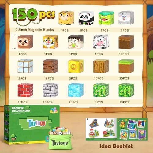 150PCS Magnetic Blocks-Build Mine Magnet World Animals Edition Building Toys for Boys & Girls Age 3-8, Magnetic Sensory Tiles, Ideal Building & Construction STEM Toys Gifts for Toddlers 3+ Years Old - Thumbnail 2