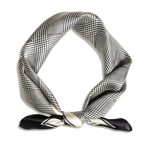 Ciormis 100% Mulberry Silk Scarf- 21" Black White Neck Hair Silk Scarves Lightweight Bandana Neckerchief for Hair Purse Bag with Gift Box - Image 1