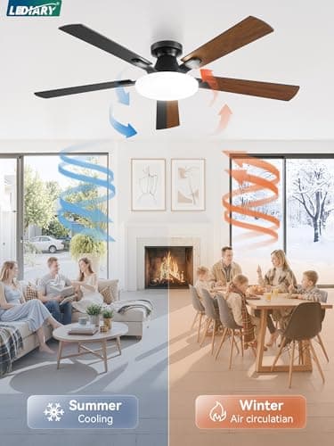 52 Inch Ceiling Fan with Lights and Remote, 30W 12" LED Panel Flush Mount Ceiling Fan, 6-Speed Quiet DC Motor Modern Low Profile Ceiling Fan with Reversible Blades for Bedroom, Living Room, Patio - Thumbnail 5