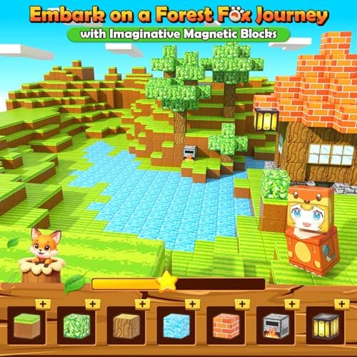 100PCS Magnetic Blocks - Build Mine Magnet World Forest Fox Adventure Set, Magnetic Craft Toys Kids Games for Boys Girls Age 3-5 5-7 8-12, Sensory Construction Outdoor Toys for Toddlers Birthday Gifts - Thumbnail 2