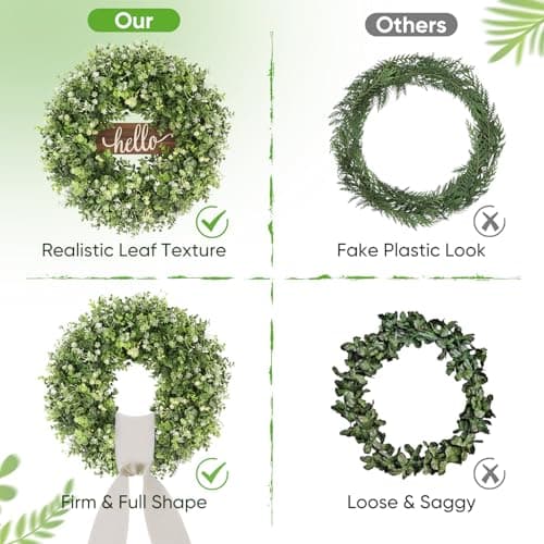 20" Boxwood Wreaths for Front Door, Green Wreath for Ourside All Season - Thumbnail 6