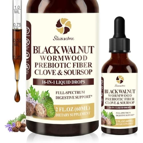 Starisetme Wormwood Black Walnut Cleanse for Humans Tincture – Max Strength Gut Health Prebiotics w/Clove, Soursop,Pumpkin Seed, Plus Vitamins, Minerals for Immune & Mood丨Women & Men- Vegan, Non-GMO - Image 1