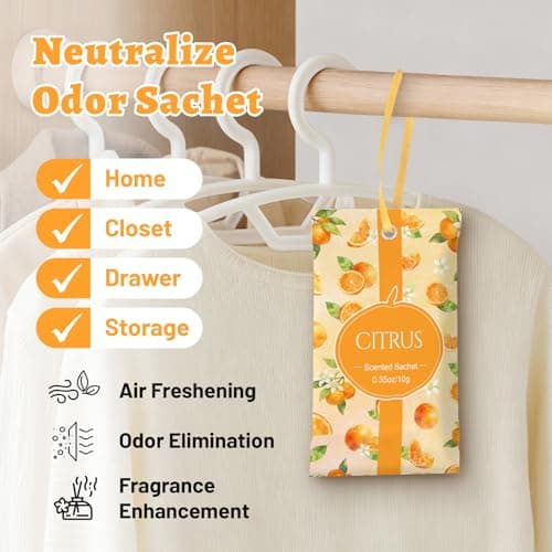 STRN Scented Sachets for Drawer and Closet, Citrus Scent Long-Lasting Sachets, 14 Packs for Home Fragrance, Small Space Air Freshener for Wardrobes - Thumbnail 4