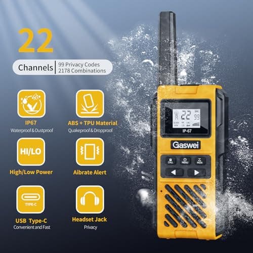 Gaswei G1pro IP67 Waterproof Floating Walkie Talkies Long Range for Adults,Heavy Duty Two Way Radio,VOX,USB-C,Rechargeable Lithium Battery(4 Pack) - Thumbnail 2
