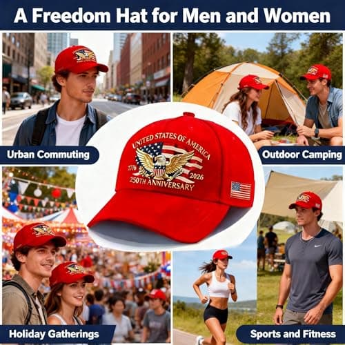 250 Anniversary USA Hat for Men Women,Eagle Printed Adjustable Baseball Cap,Patriotic 250th Gift for Husband,Veteran(Red) - Thumbnail 6