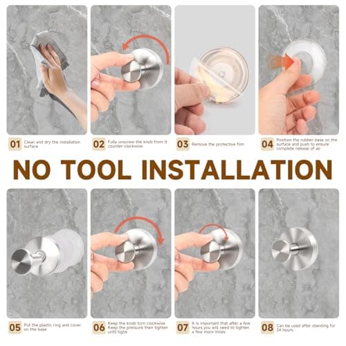 AuraHaven Suction Cup Shower Hooks for Inside Shower – 15 LB Heavy-Duty No-Drill Towel Hooks, Removable & Reusable for Towels, Robes & Loofah, Waterproof for Glass & Tile(4 Silver) - Thumbnail 3
