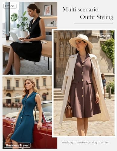 GRACE KARIN Women Summer 2026 Business Work Dress Sleeveless Dress A Line Midi Dress Peacock Blue XXL - Thumbnail 2
