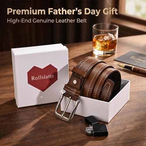 Rollslatte Men’s Full Grain Leather Belt, 1.5" Vintage Western Cowboy Belt with Silver Buckle, Genuine One-Piece Leather Belts for Jeans and Casual, Size 36 - Thumbnail 6