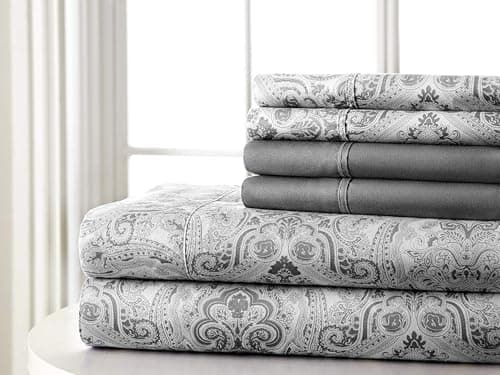 Spirit Linen home Full Size Bed Sheets Set Deep Pockets - 6PC Paisley Ultra Soft Microfiber Bed Sheets Set - Easy to Clean, 90 Thread Count Sheets Includes 1 Fitted, 1 Flat, 2 Pillowcases (Dark Grey) - Thumbnail 2