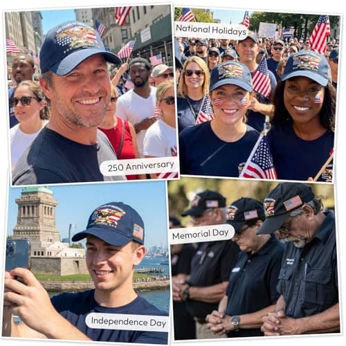 spxkd 250 Anniversary USA Hat, Patriotic America Merchandise Baseball Cap, Adjustable USA Hat with Embroidered Design for Men Women (1776-2026) Black Blue - Thumbnail 6