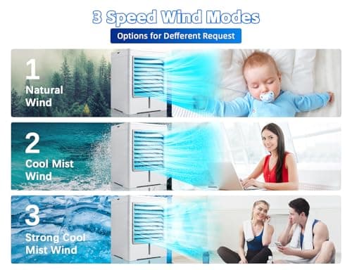 Portable Air Conditioners fan, Evaporative Air Cooler, USB Personal Mini Air Cooler with 3 Wind Speeds & 3 Timers Touch Screen Desktop Cooling Fan for for Home Room Camping Car Office - Thumbnail 3