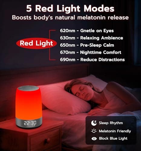 Anweller Smart Red Light Therapy Sleep Device White Noise Sound Machine with 5-Level Red Night Light (620–690nm) 32 White Noise Smart App Control Timer & Wake-Up Alarm Clock - Thumbnail 2