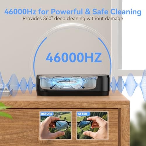 KUNPHY Ultrasonic Jewelry Cleaner, Jewelry Cleaner Machine 12oz 46KHz, Professional Sonic Cleaner with One-Touch Operation, Sonic Cleaner for Rings, Glasses, Jewelry, Dentures (Black) - Thumbnail 2