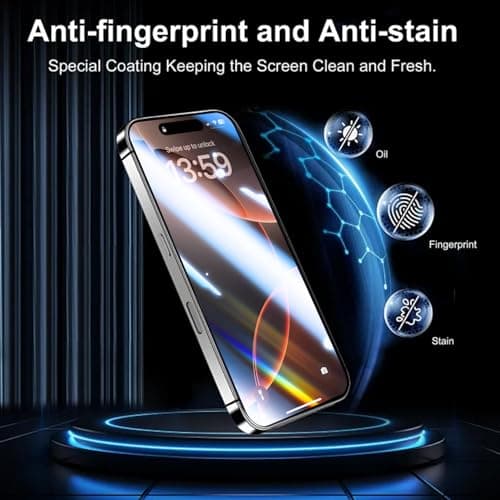 OneFish Privacy Screen Protector for iPhone 15 Pro Max, Full Edge Coverage 6.7" 15 Pro Max, Bubble Free, Easy Installation, Auto Dust-Elimination, 2 Pack - Thumbnail 5