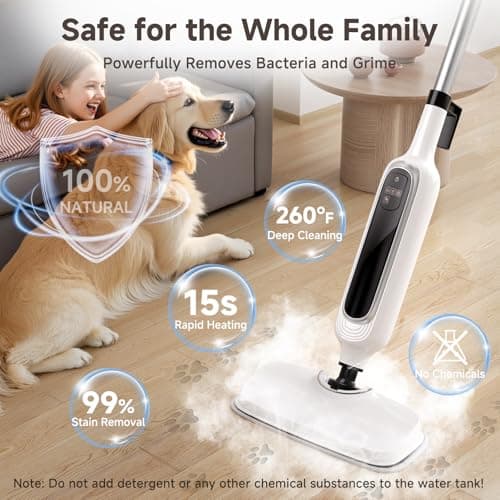 12-in-1 Steam Mop, Detachable Handheld Steam Cleaner for Home, 23FT Cord, 3 Steam Modes & LED Display, Steam Mops for Floor Cleaning, Bathroom, Windows, Sofas, Clothes, Tile Grout, Carpets, Furniture - Thumbnail 2