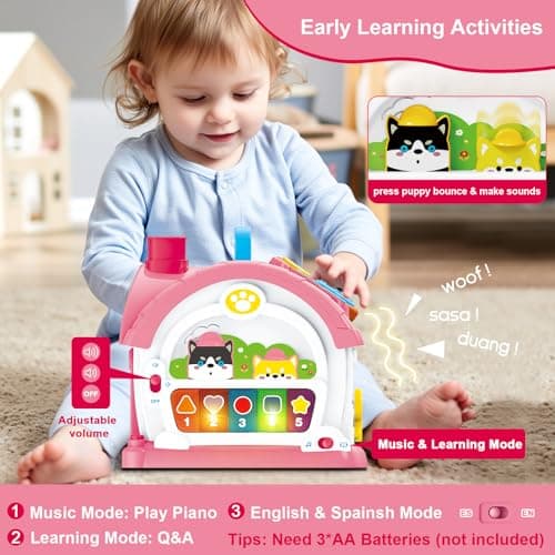 DELUTIQUE Montessori Toys for 1 Year Old Girl Gifts, Musical Toys for Toddler 1-3 with Play Phone, Mirror, Piano, Educational Baby Toy for 12-18 Months Birthday Gifts - Thumbnail 3