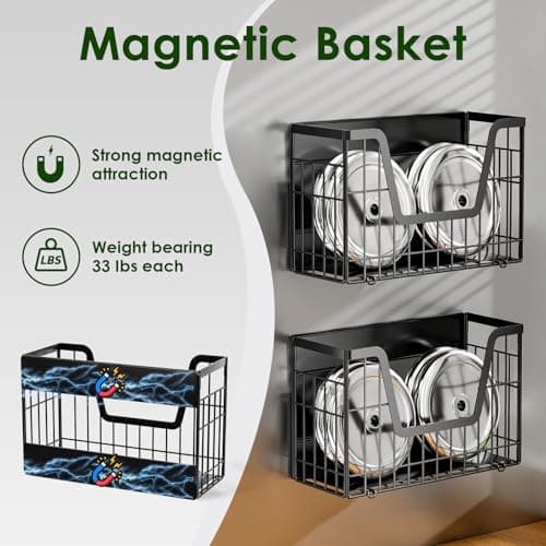 YIWANFW 2 Set Magnetic Shelf for Fridge, Potato & Onion Storage Bins, Magnetic Fruit Basket for Refrigerator Pantry Kitchen Counter Laundry Organizer, Fridge Magnetic Spice Rack Magnet Fridge Storage - Thumbnail 2