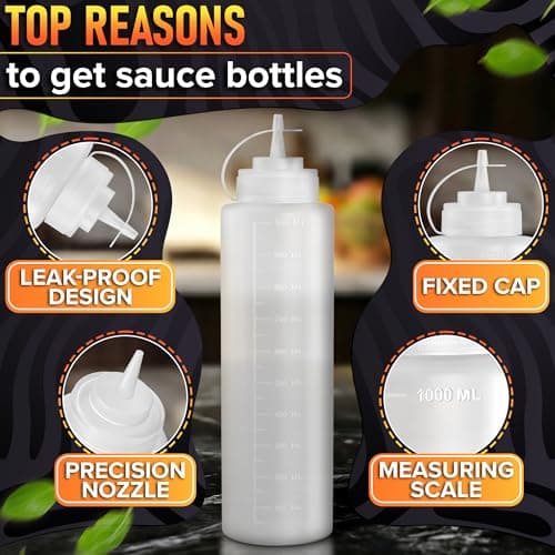 3-Pack Plastic Condiment Squeeze Bottles 36oz – Refillable Squirt Bottles with Narrow Tip, Leak-Resistant | Great for Oil, Sauces, Ketchup, Mayonnaise, Syrup, Dressing, BBQ Stations & Catering Use - Thumbnail 3