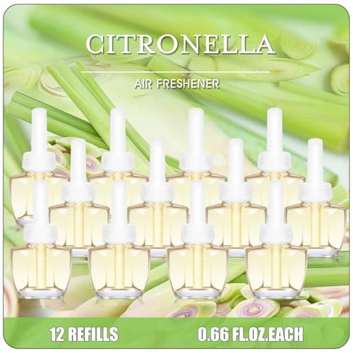 Plug In Air Freshener Refills, 12 Pack Citronella Scented Oil, Summer Fresh Aroma, Compatible with Air Wick & Glade, Not for Glade Plus, Home Fragrance 7.92 Fl Oz for Indoor, Backyard, Hallway - Image 1