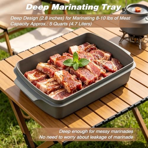 Sunmei Grill Prep and Serving Trays, 3-in-1 Stackable BBQ Food Tray, 5PCS BBQ Serving Set with Marinating Container, Serving Platter, Cutting Board and 2PCS Colored 12-Inch Grill Tongs (Gray) - Thumbnail 3