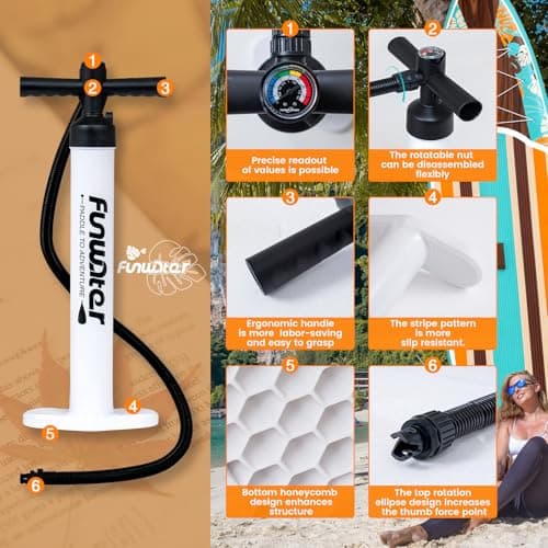 FunWater 10'6×33"×6" Inflatable Stand Up Paddle Board with Premium SUP Paddleboard Accessories, Wide Stable Anti-Slip EVA Deck,Paddle Boards for Adults & Youth of All Skill Levels - Thumbnail 6