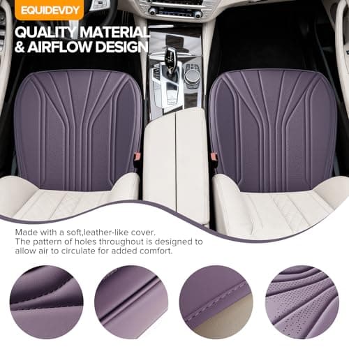 EQUIDEVDY 2 Pack Leather Bottom Car Seat Covers,Front Seat Covers for Cars,Driver Car Seat Cover,Luxury Faux Leather Seat Protectors,Full Wrap,Waterproof,for Most Vehicles,Sedan,SUV,Truck (Purple) - Thumbnail 2